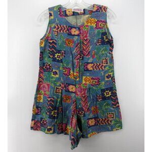 VGT Penny Arcade Romper Medium Silk Abstract Floral Hippie Funky 90s